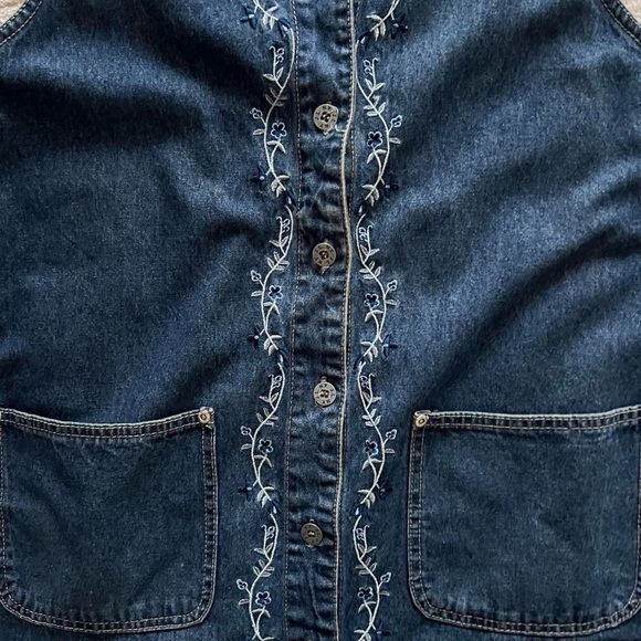 J.L. NY Women 90s Dark Wash Sleeveless Denim Floral Embroidered Maxi Dress Sz L - Picture 4 of 5